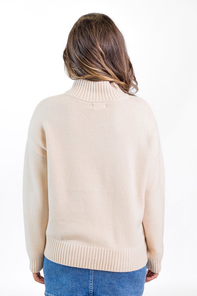 Roll With It Beige Los Angeles Embroidered Quarter Zip Sweater FINAL SALE - Image 6