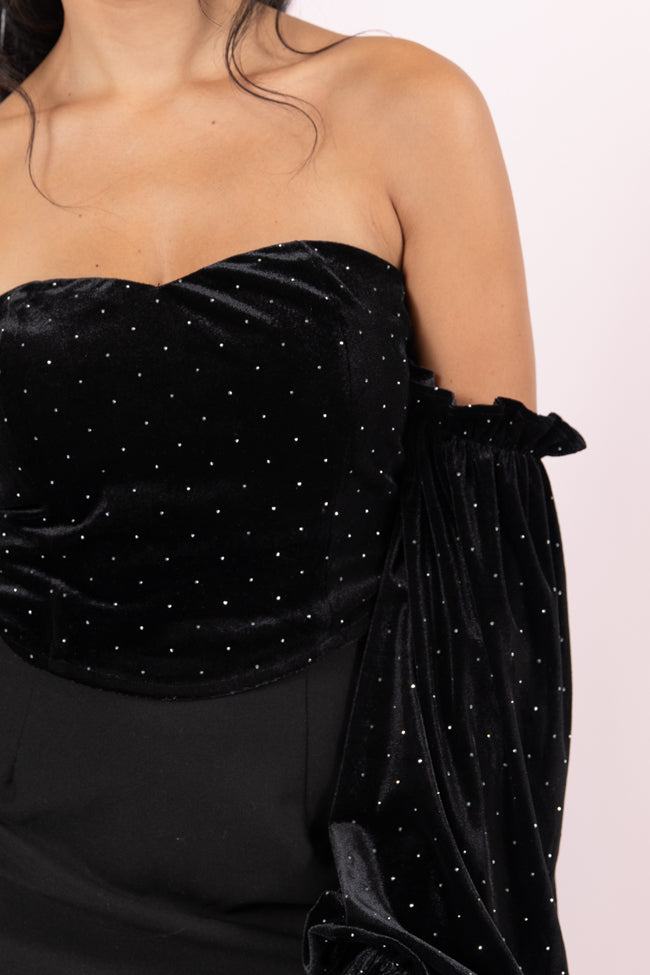 Brightest Star Black Off The Shoulder Rhinestone Studded Velvet Top FINAL SALE - Image 3