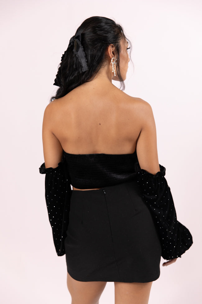 Brightest Star Black Off The Shoulder Rhinestone Studded Velvet Top FINAL SALE - Image 5