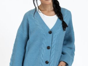 Real Karma Blue Cable Knit Cardigan FINAL SALE