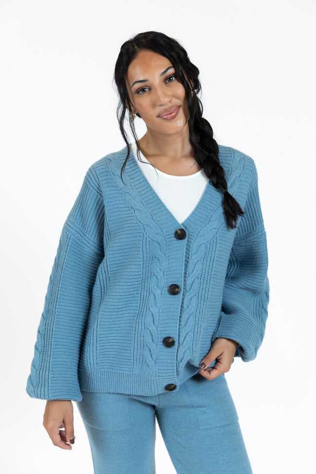 Real Karma Blue Cable Knit Cardigan FINAL SALE