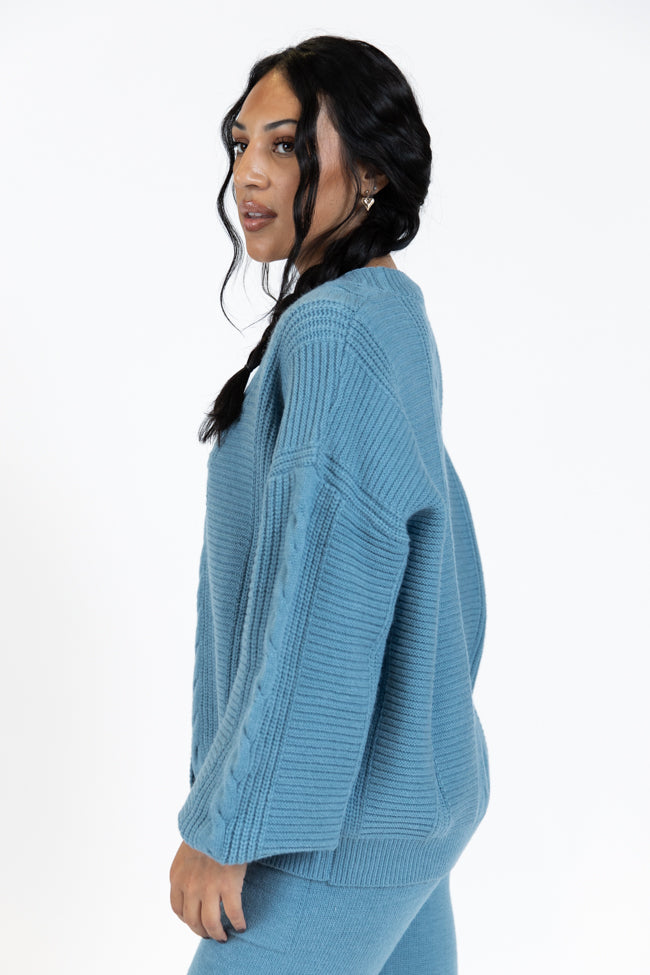 Real Karma Blue Cable Knit Cardigan FINAL SALE - Image 3