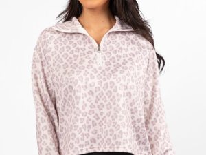 Change Of Heart Leopard Print Quarter Zip Pullover FINAL SALE