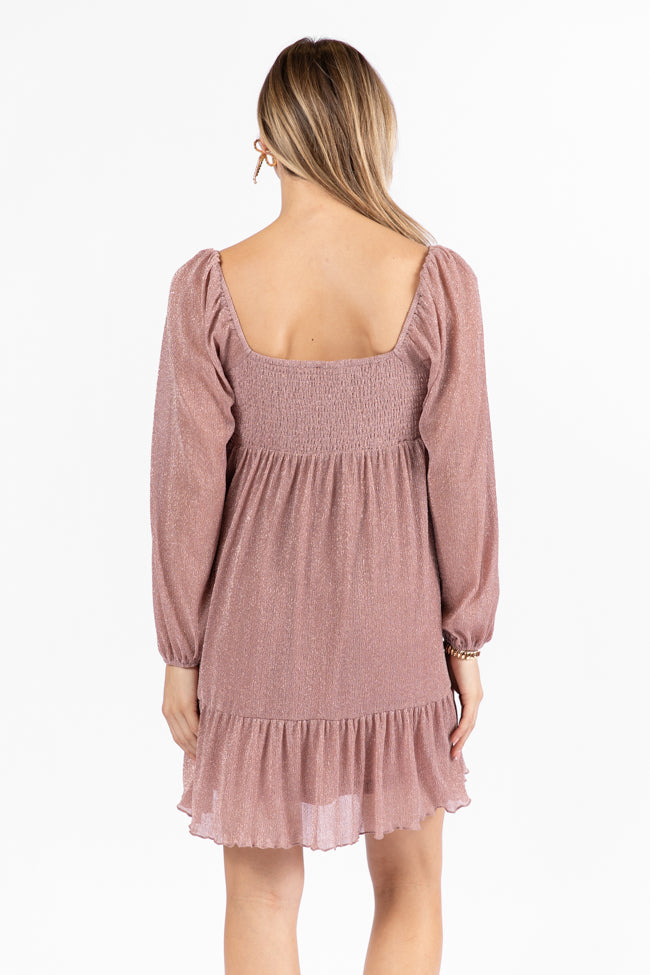Presence Of Love Pink Shimmer Long Sleeve Sweetheart Dress FINAL SALE - Image 3