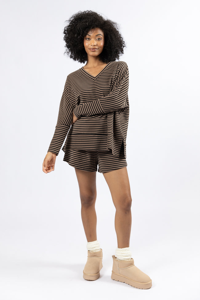 No Complaints Mocha and Black Striped Shorts FINAL SALE - Image 2