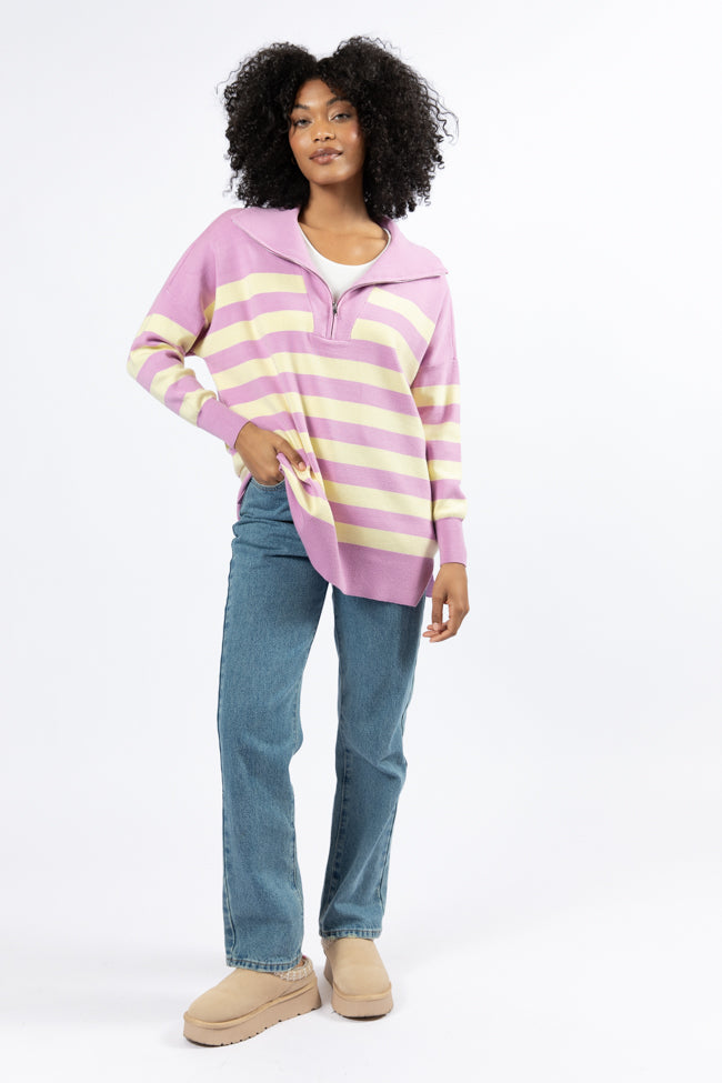 Pulling Heartstrings Purple And Yellow Striped Quarter Zip Pullover FINAL SALE - Image 3