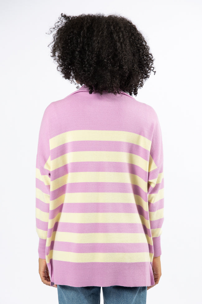 Pulling Heartstrings Purple And Yellow Striped Quarter Zip Pullover FINAL SALE - Image 5