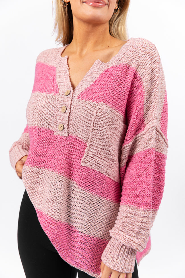Know You Best Pink Oversized Striped Henley Sweater FINAL SALE - Image 7
