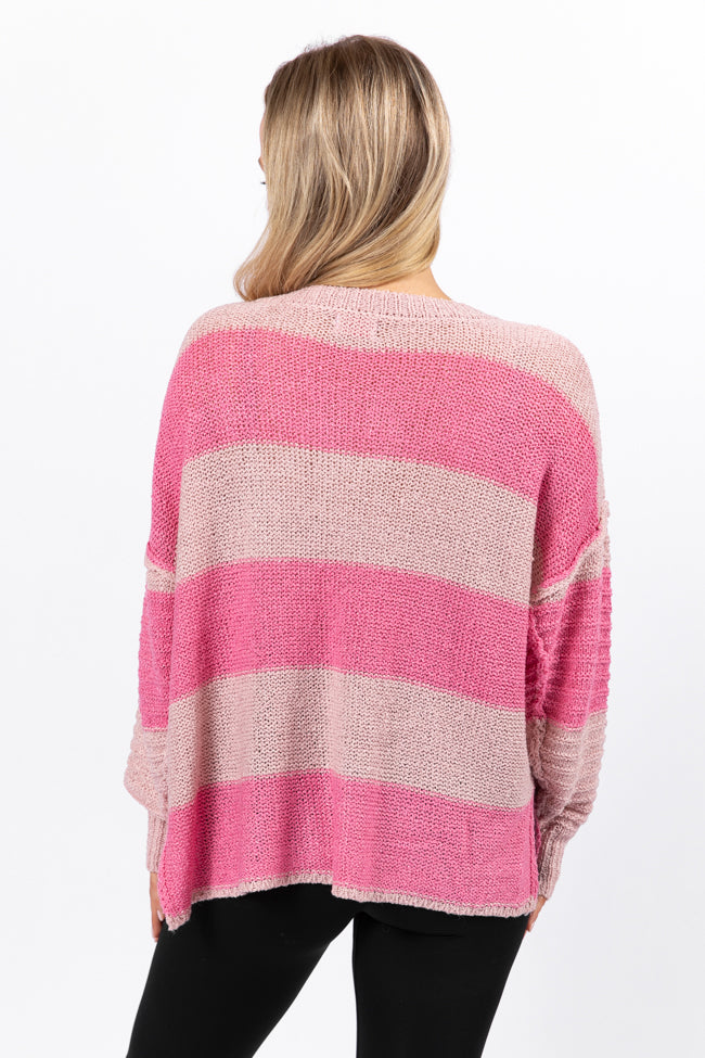 Know You Best Pink Oversized Striped Henley Sweater FINAL SALE - Image 6