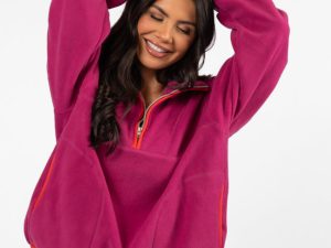 Outside The Box Magenta Contrast Trim Fleece Pullover FINAL SALE