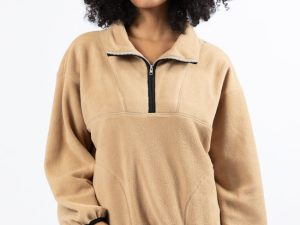 Outside The Box Beige Contrast Trim Fleece Pullover FINAL SALE