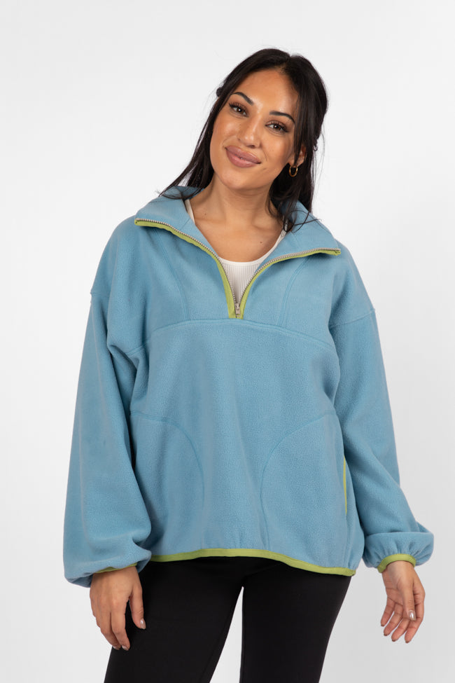 Outside The Box Blue Contrast Trim Fleece Pullover FINAL SALE