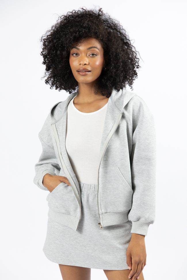 Have It My Way Grey Textured Knit Zip Up Hooded Sweatshirt FINAL SALE