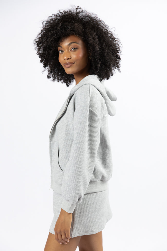Have It My Way Grey Textured Knit Zip Up Hooded Sweatshirt FINAL SALE - Image 3