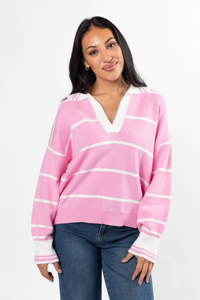 Imagine That Pink Striped Collared Sweater - Image 3