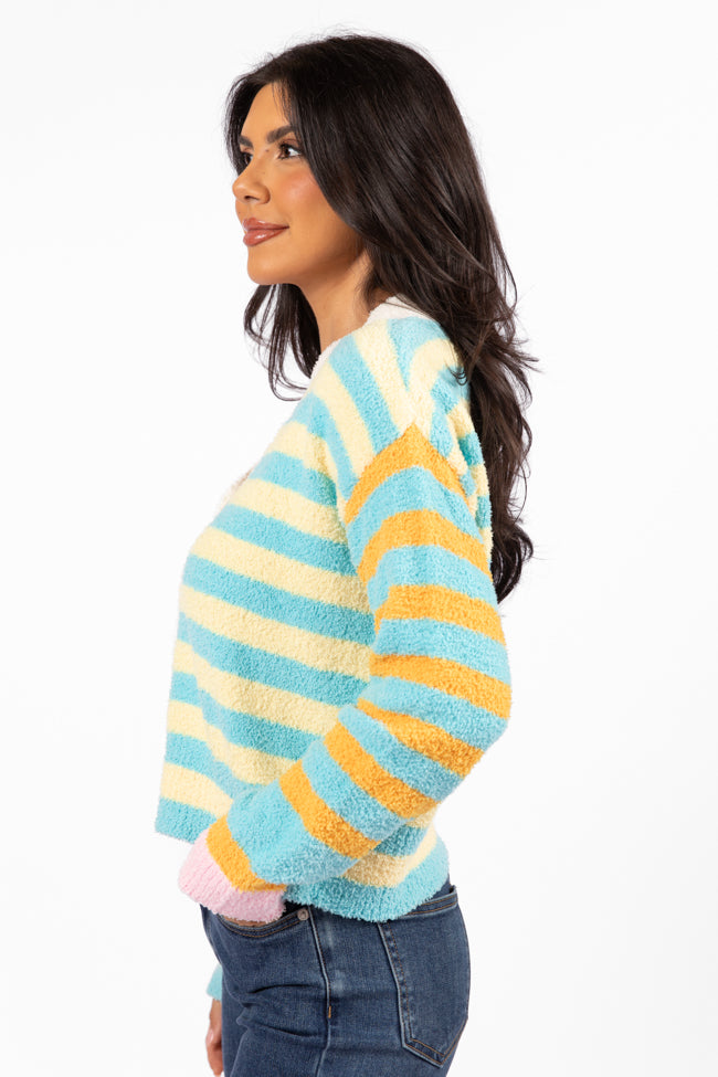 Check It Out Yellow. Blue. and Pink Fuzzy Cardigan FINAL SALE - Image 4