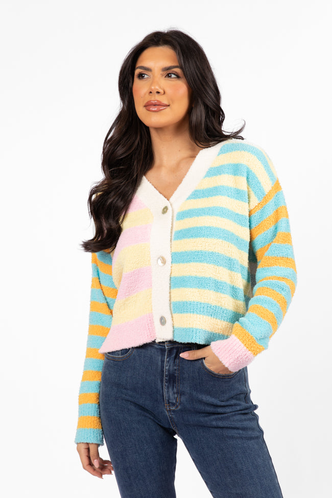 Check It Out Yellow. Blue. and Pink Fuzzy Cardigan FINAL SALE