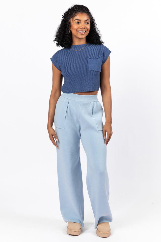 Let's Debrief Light Blue Wide Leg Sweater Pants FINAL SALE - Image 2