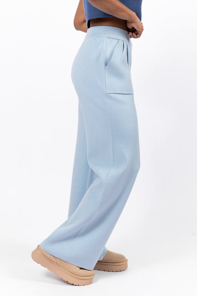 Let's Debrief Light Blue Wide Leg Sweater Pants FINAL SALE - Image 3