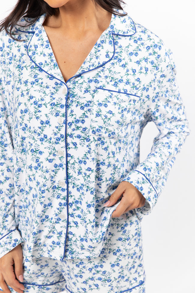 Under The Stars Blue Floral Pajama Top FINAL SALE - Image 4