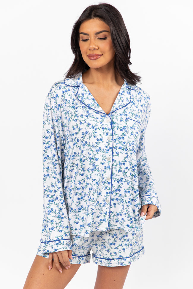 Under The Stars Blue Floral Pajama Top FINAL SALE - Image 2