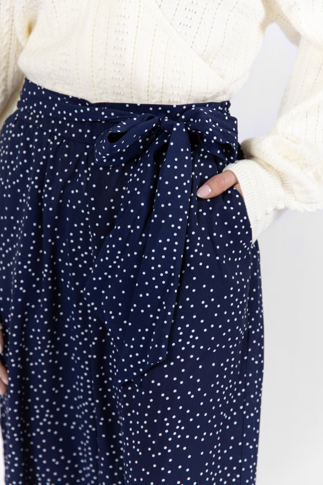 Over The Blues Navy Polka Dot Belted Wide Leg Pants FINAL SALE - Image 3