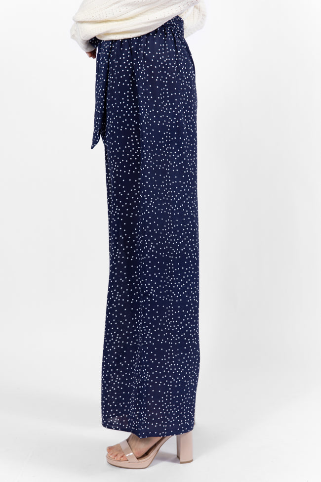 Over The Blues Navy Polka Dot Belted Wide Leg Pants FINAL SALE - Image 4