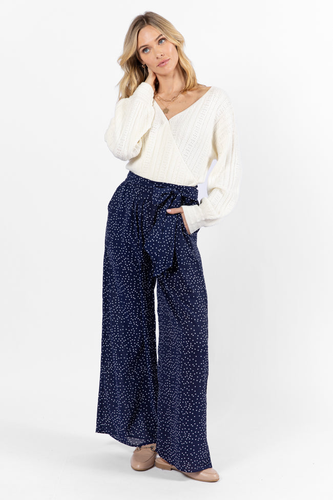 Over The Blues Navy Polka Dot Belted Wide Leg Pants FINAL SALE - Image 2