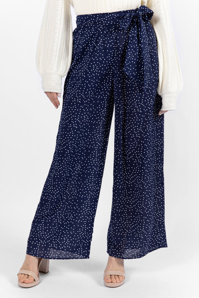 Over The Blues Navy Polka Dot Belted Wide Leg Pants FINAL SALE