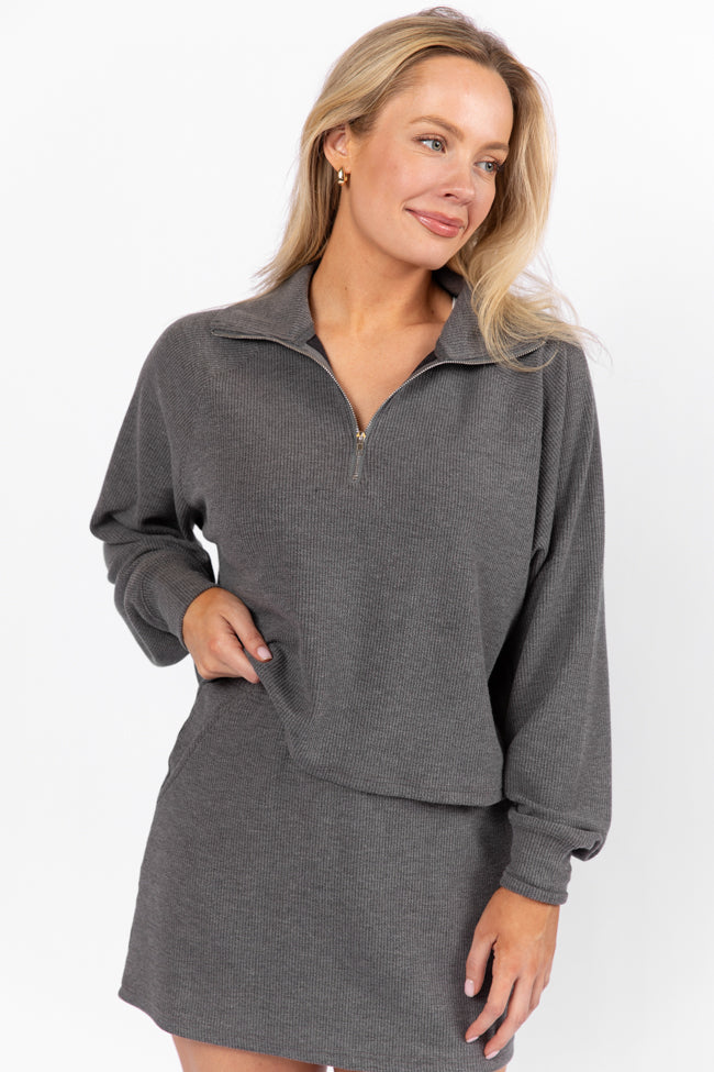 Tried It All Charcoal Quarter Zip Ribbed Knit Pullover FINAL SALE - Image 3