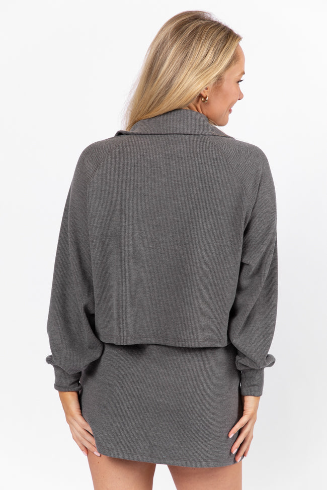 Tried It All Charcoal Quarter Zip Ribbed Knit Pullover FINAL SALE - Image 5
