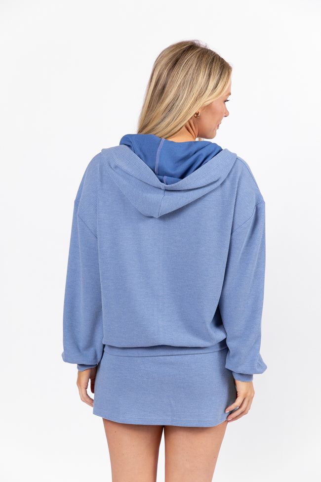 Tried It All Blue Ribbed Knit Full Zip Sweatshirt FINAL SALE - Image 4