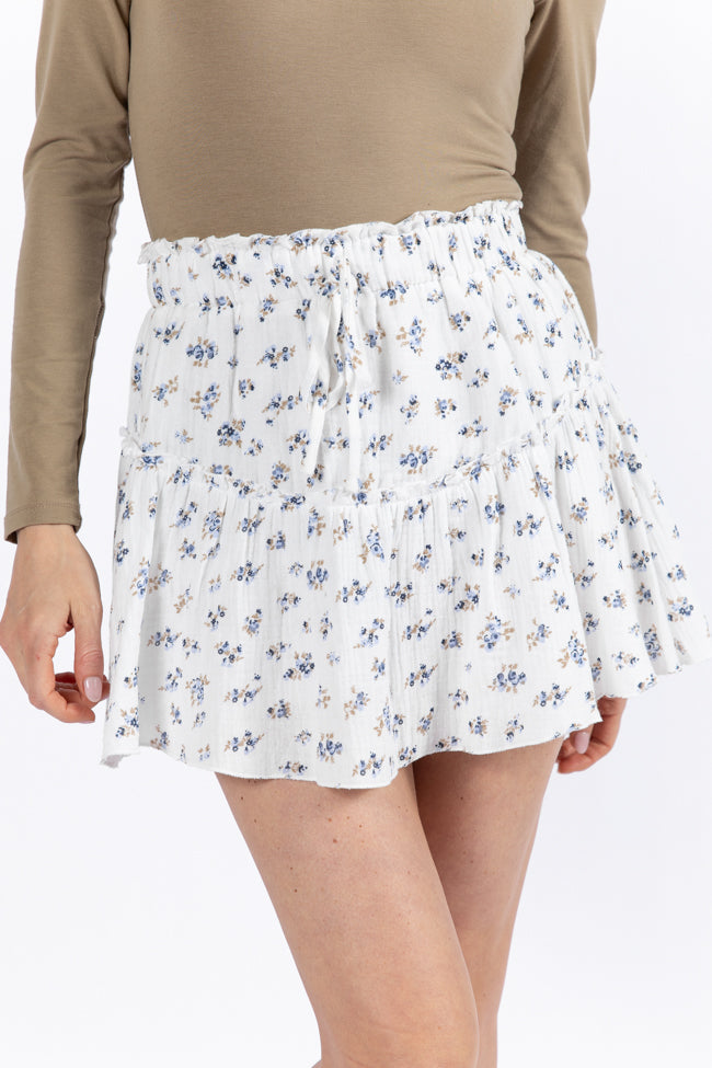 Garden Party Ivory and Blue Floral Print Gauze Skort FINAL SALE