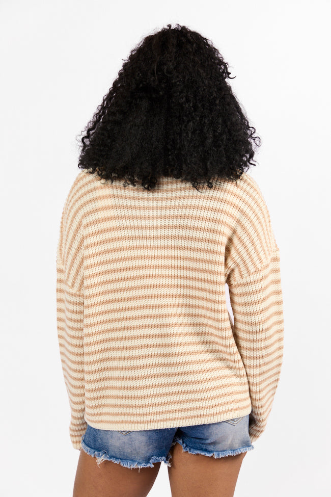 Bayside Breeze Ivory and Tan Stripe Quarter Zip Pullover Sweater FINAL SALE - Image 6
