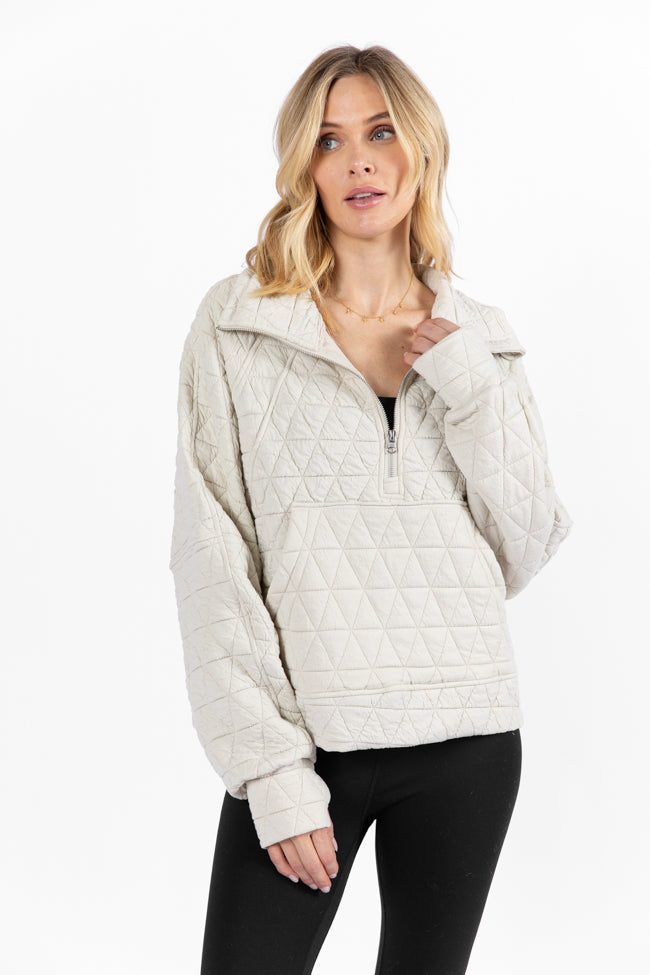 Love Is Everything Ivory Quilted Quarter Zip Pullover FINAL SALE