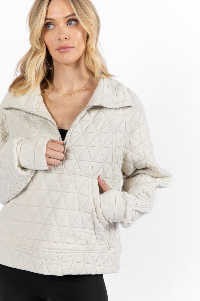 Love Is Everything Ivory Quilted Quarter Zip Pullover FINAL SALE - Image 3