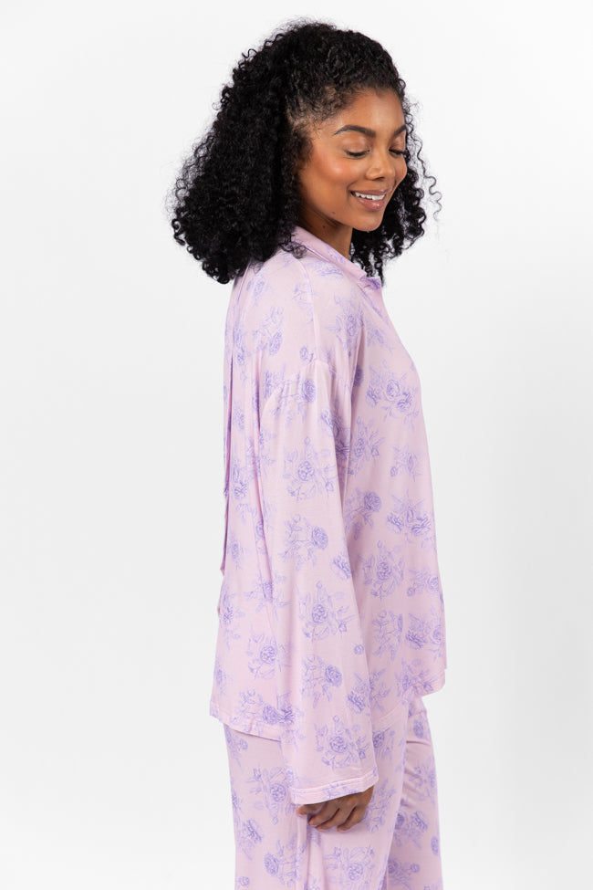 Sweet Dreams In Purple Floral Fantasy Long Sleeve Pajama Top FINAL SALE - Image 4