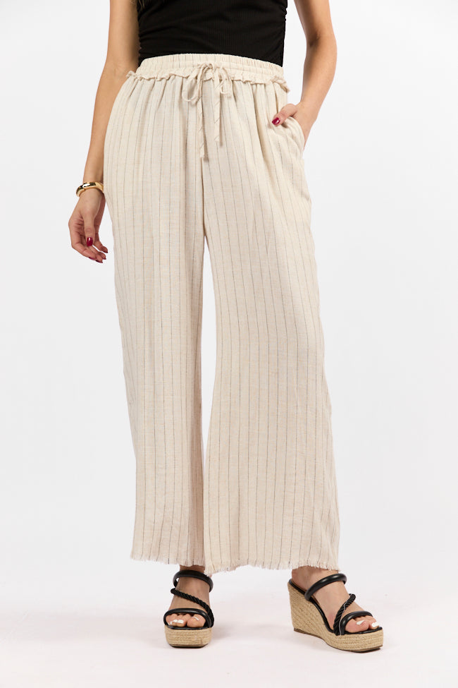 Full Sail Beige Linen Blend Striped Pants FINAL SALE - Image 2