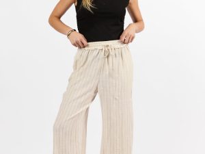 Full Sail Beige Linen Blend Striped Pants FINAL SALE