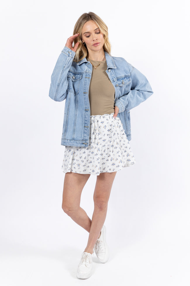 Garden Party Ivory and Blue Floral Print Gauze Skort FINAL SALE - Image 2