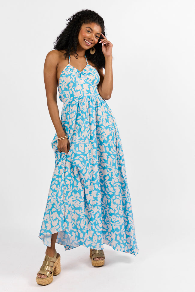 Golden Days Blue Halter Neck Printed Maxi Dress FINAL SALE