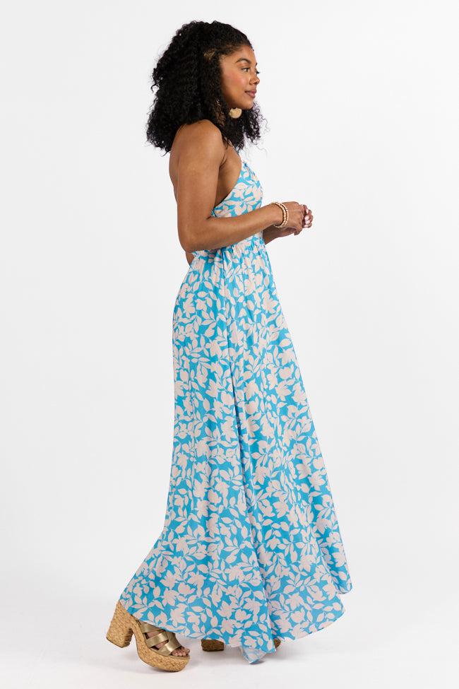 Golden Days Blue Halter Neck Printed Maxi Dress FINAL SALE - Image 6