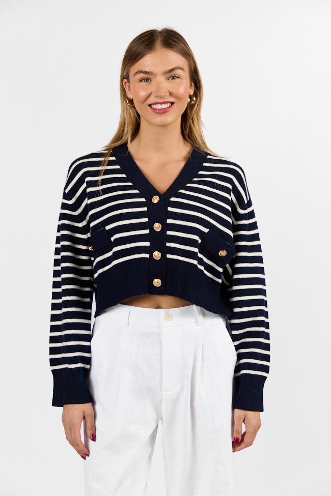 Back In Style Navy and Ivory Striped Cardigan FINAL SALE - Image 3