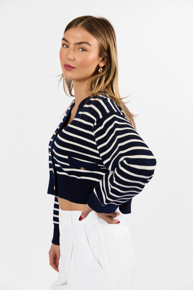 Back In Style Navy and Ivory Striped Cardigan FINAL SALE - Image 4