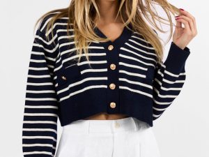 Back In Style Navy and Ivory Striped Cardigan FINAL SALE