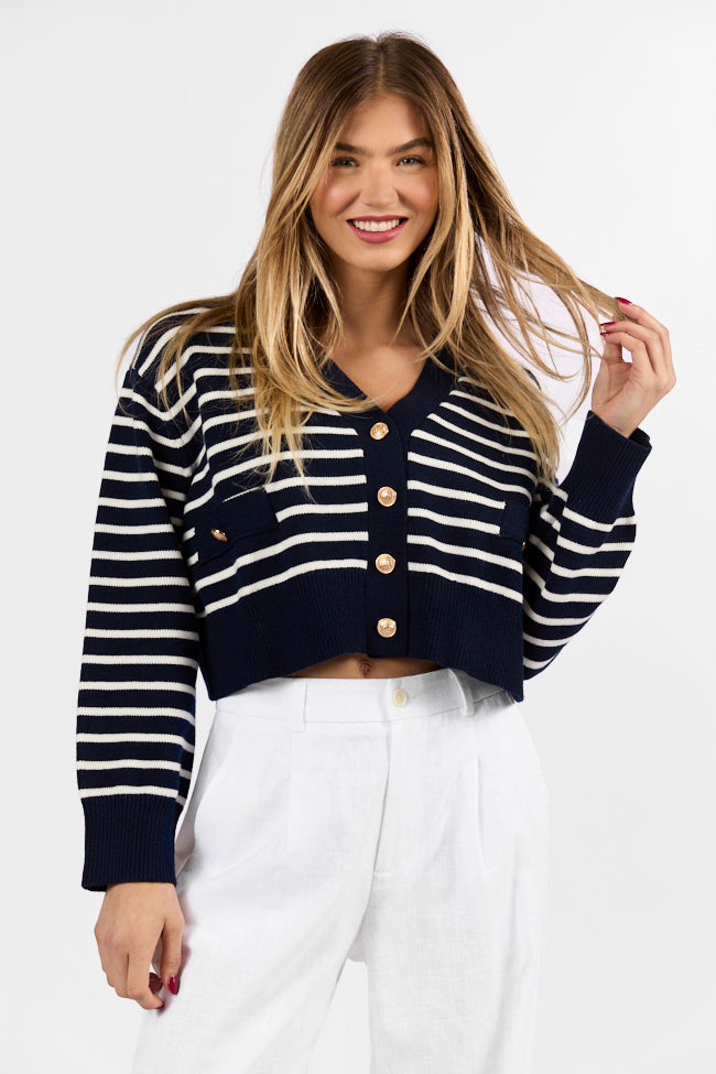 Back In Style Navy and Ivory Striped Cardigan FINAL SALE