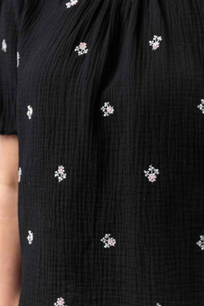 Endless Charm Black Floral Embroidered Gauze Blouse FINAL SALE - Image 6