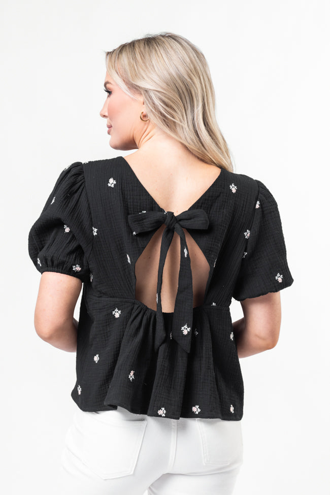 Endless Charm Black Floral Embroidered Gauze Blouse FINAL SALE - Image 5