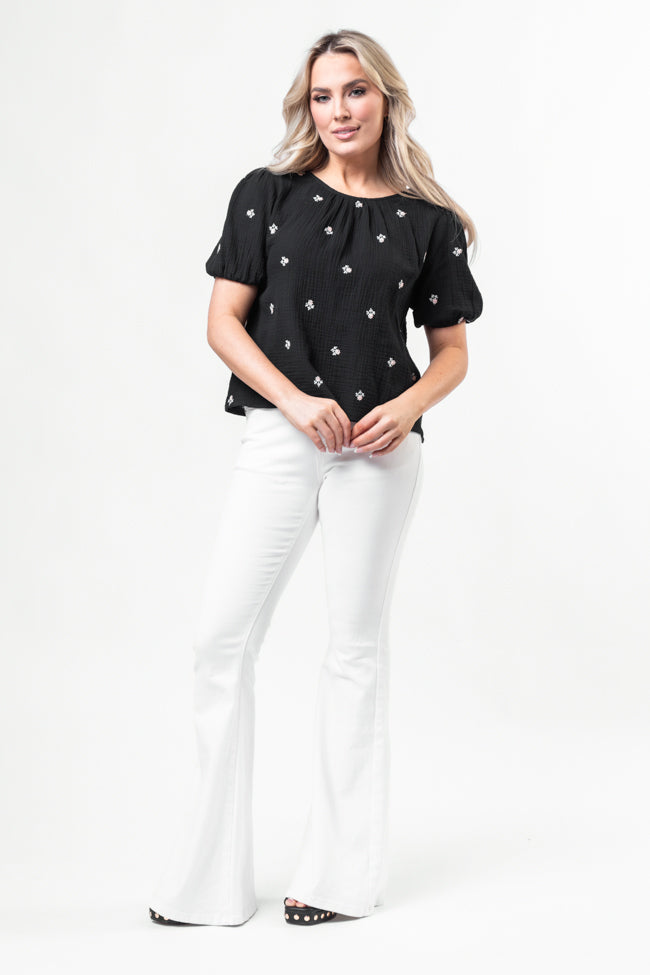 Endless Charm Black Floral Embroidered Gauze Blouse FINAL SALE - Image 2