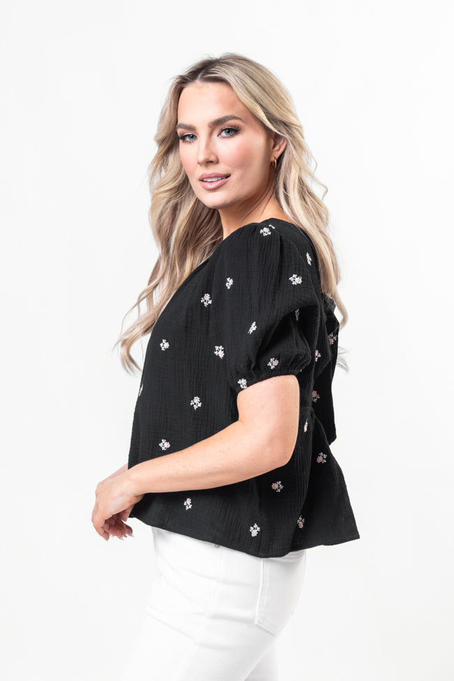 Endless Charm Black Floral Embroidered Gauze Blouse FINAL SALE - Image 4
